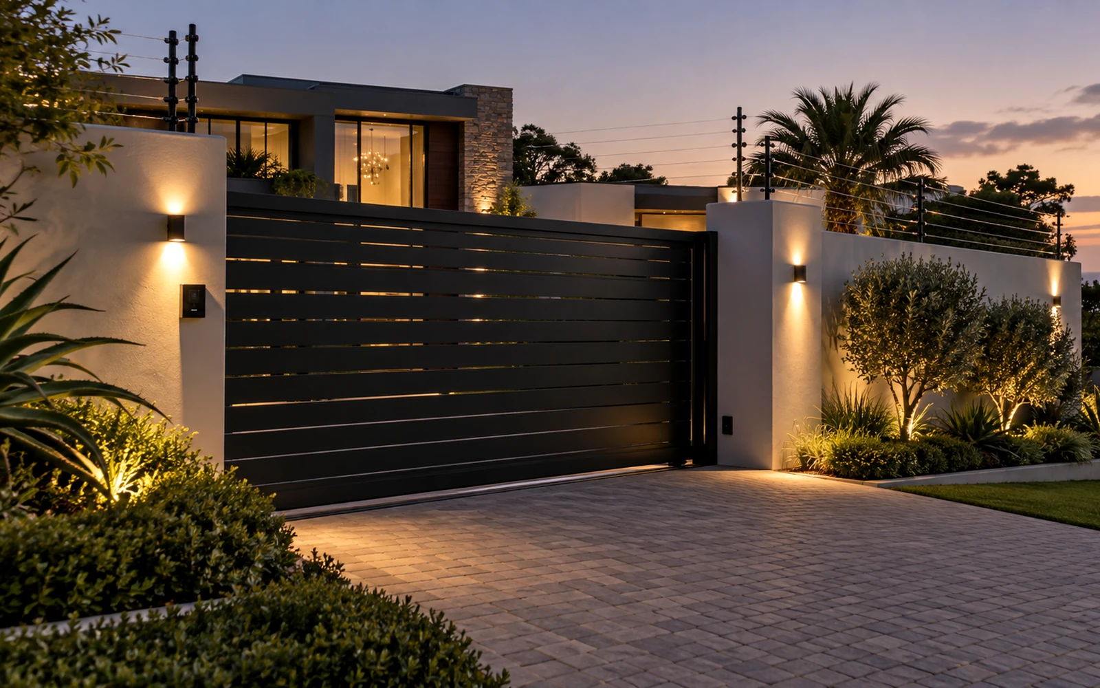 Premium residential estate entrance with automated access and perimeter electric fencing
